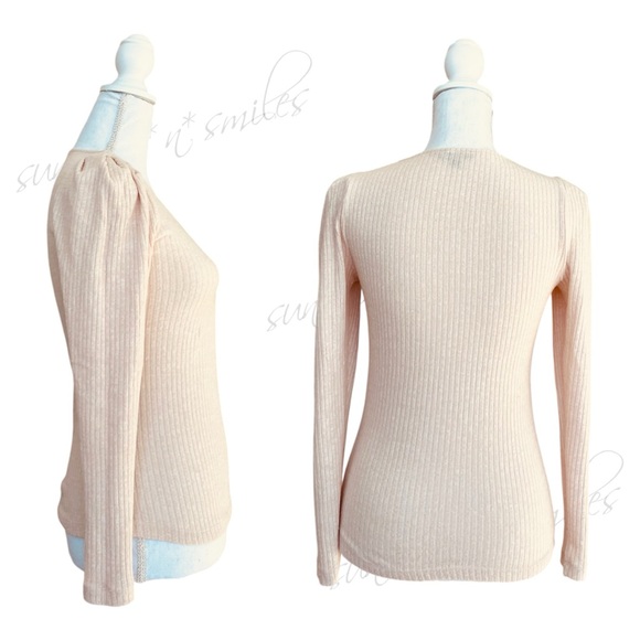 J.Crew JCREW XS Soft Ribbed Puff Sleeve V-Neck Sweater WARM ALMOND Ivory Cream - Picture 2 of 9